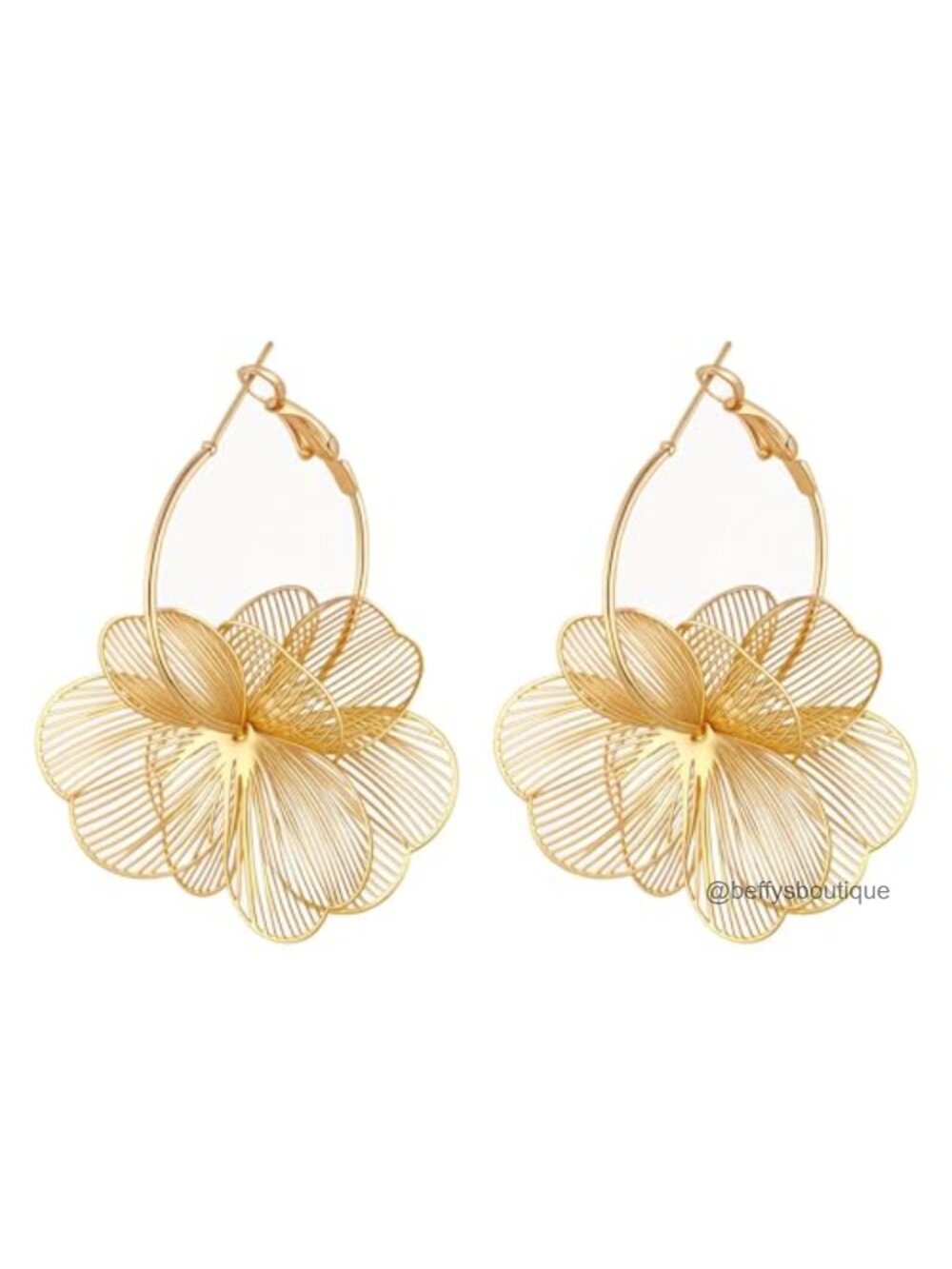 3D Floral Dangle Drop Earrings Gold Tone Statement Hoop Women Jewelry